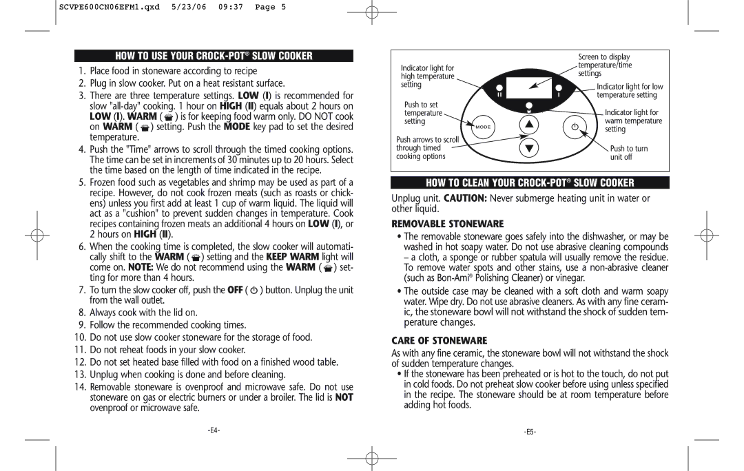 Rival SCVPE600-CN HOW to USE Your CROCK-POTSLOW Cooker, HOW to Clean Your CROCK-POTSLOW Cooker, Removable Stoneware 