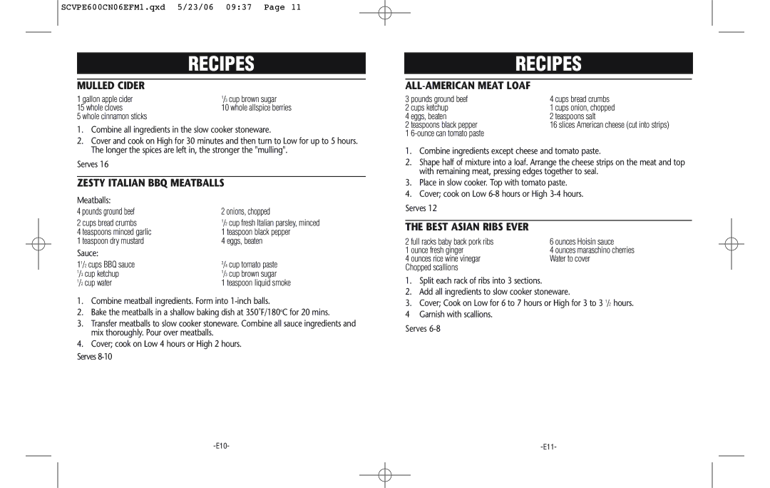 Rival SCVPE600-CN warranty Mulled Cider, Zesty Italian BBQ Meatballs, ALL-AMERICAN Meat Loaf, Best Asian Ribs Ever 