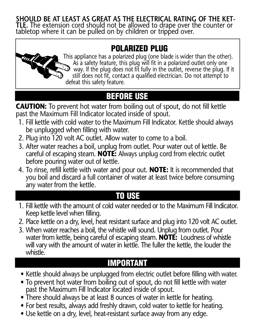 Rival SK61 manual Polarized Plug, Before USE, To USE 