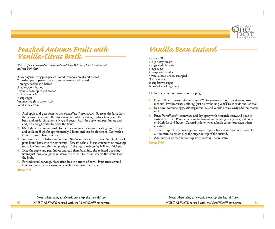 Rival Slow Cooker manual Vanilla Bean Custard, Poached Autumn Fruits with Vanilla-CitrusBroth, Serves 