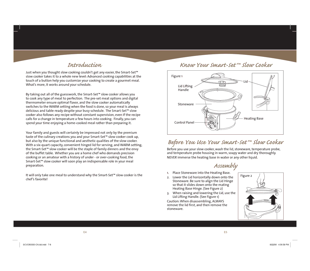 Rival Smart-SetTM owner manual Introduction, Know Your Smart-Set Slow Cooker, Assembly 