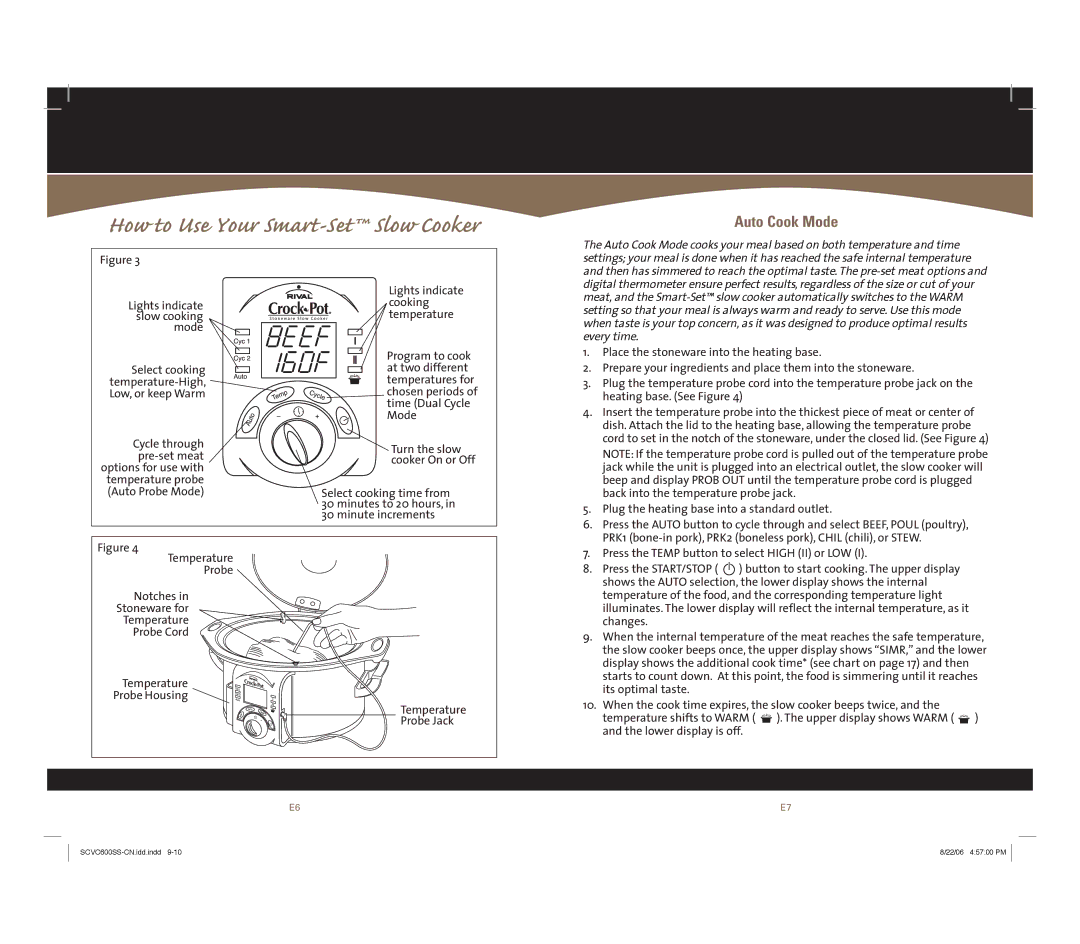 Rival Smart-SetTM owner manual How to Use Your Smart-Set Slow Cooker, Auto Cook Mode 