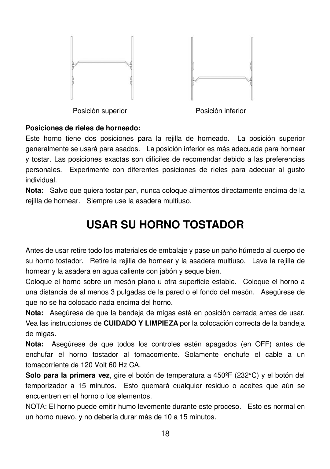 Rival TO-709 manual Usar SU Horno Tostador, Posiciones de rieles de horneado 