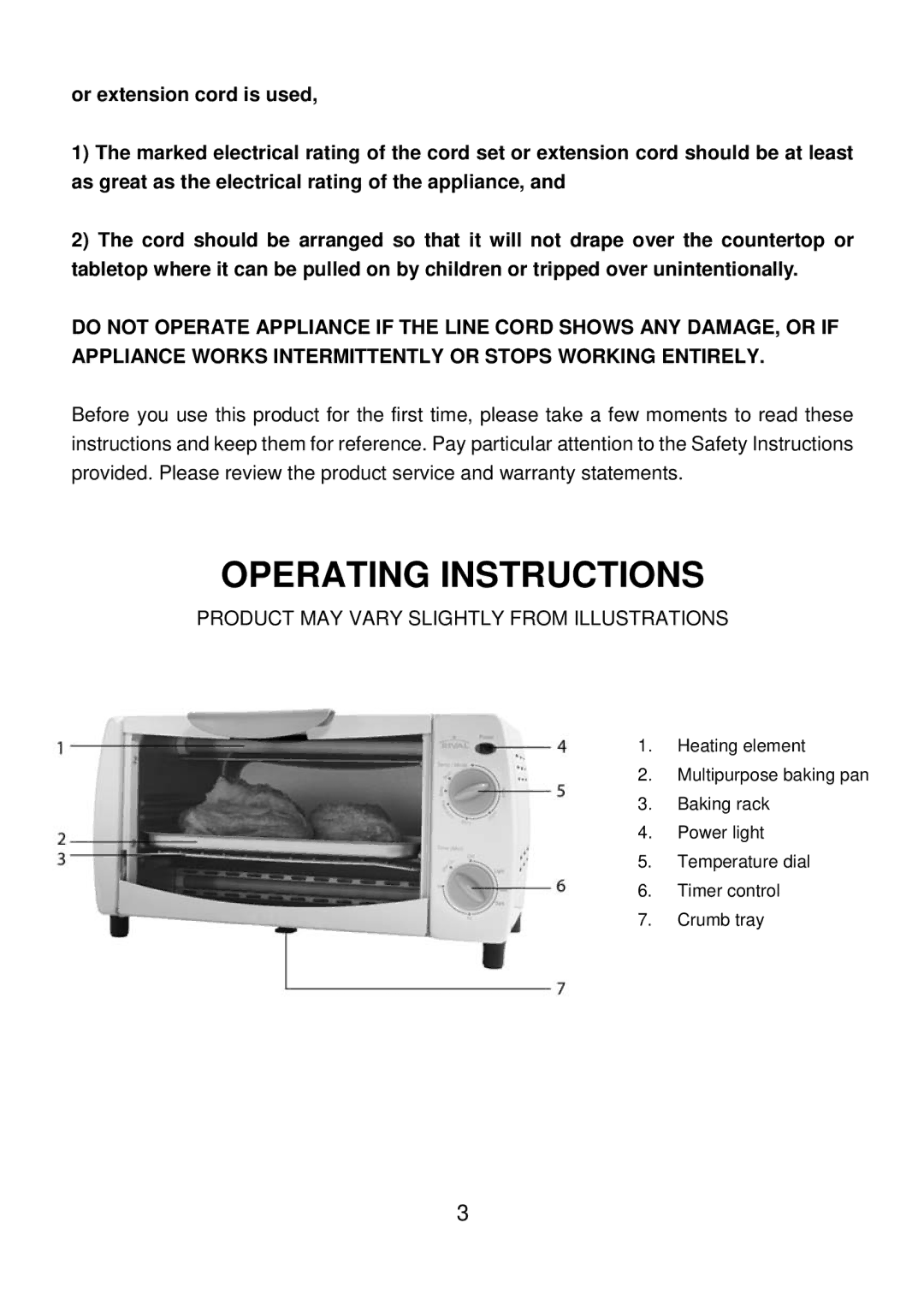 Rival TO-709 manual Operating Instructions 