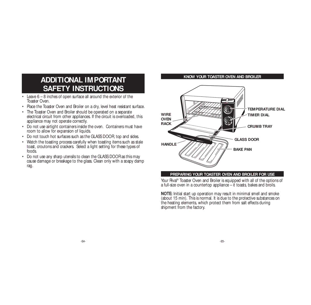 Rival TO411 manual Know Your Toaster Oven and Broiler, Preparing Your Toaster Oven and Broiler for USE 