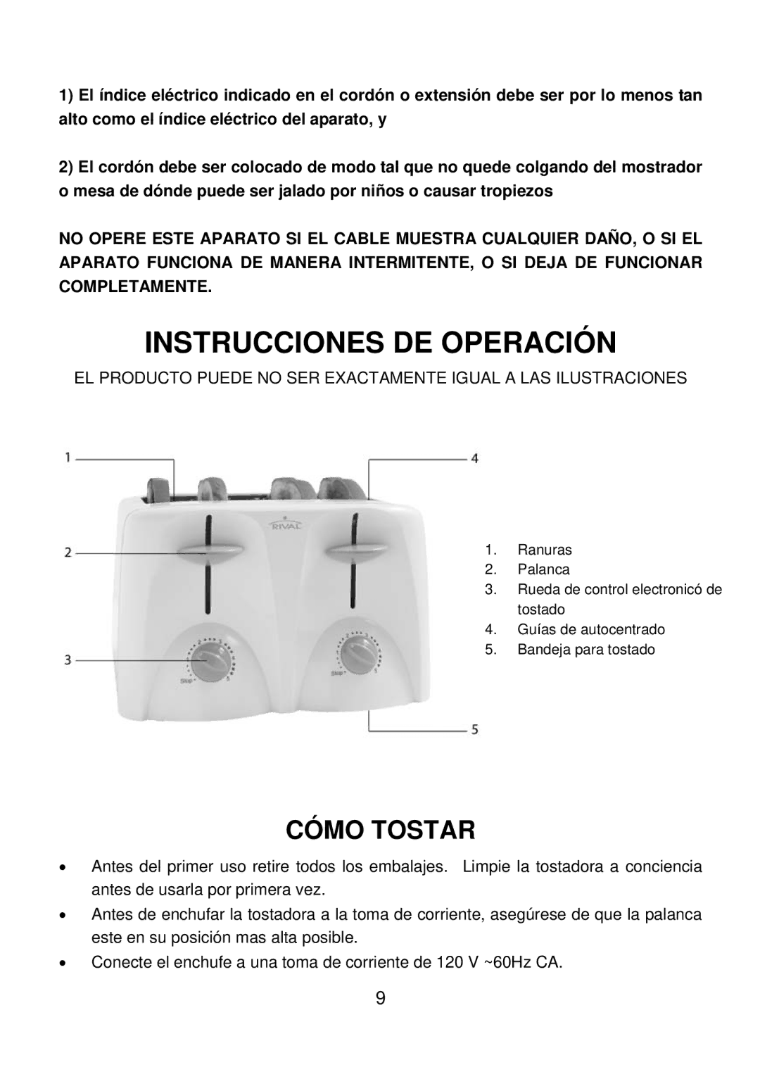 Rival TS-705 manual Instrucciones DE Operación, Cómo Tostar 