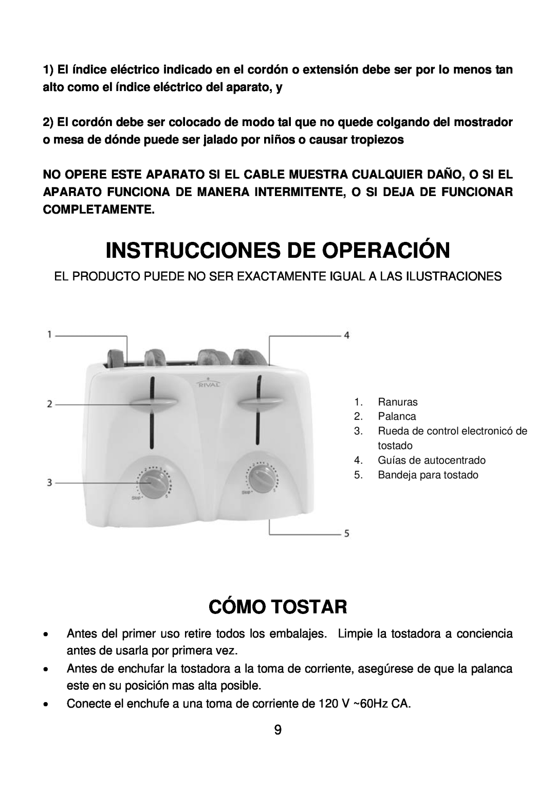 Rival TS-705 manual Instrucciones De Operación, Cómo Tostar 