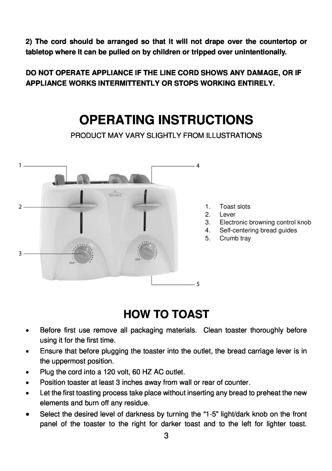 Rival TS-705 manual Operating Instructions, How To Toast 