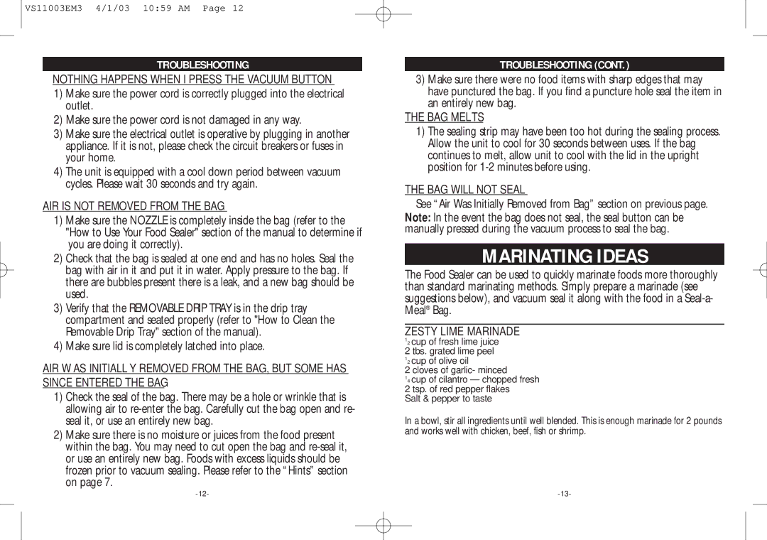 Rival VS110 manual Troubleshooting 