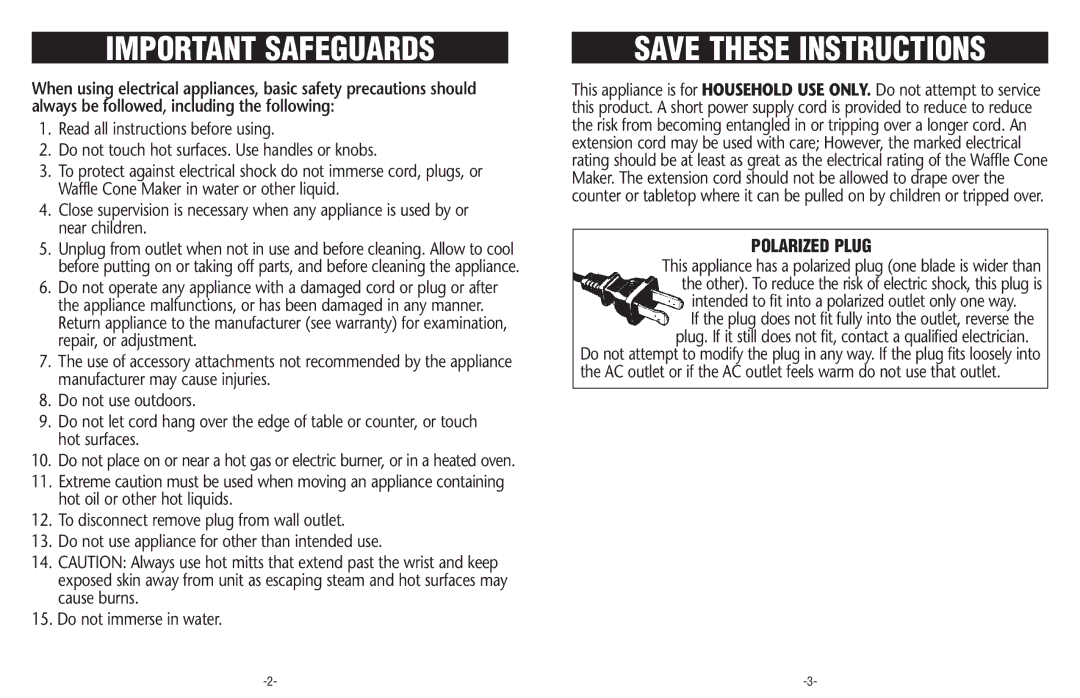 Rival WC800-WT manual Important Safeguards 