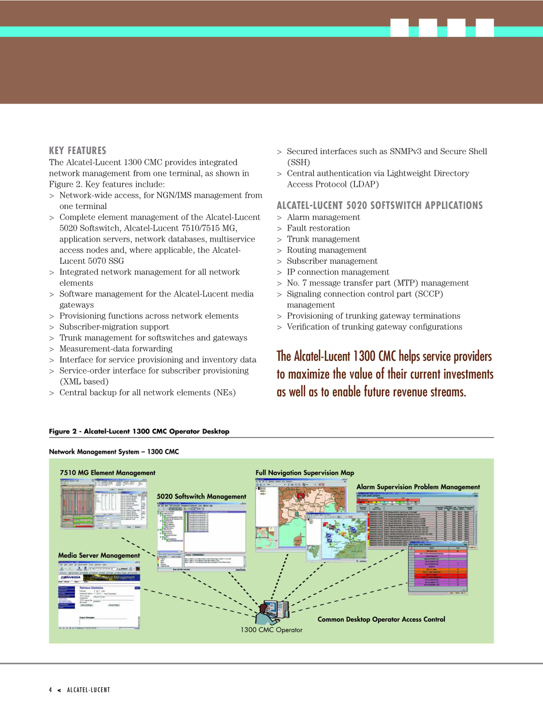 Riverstone Networks 1300 manual KEY Features, ALCATEL-LUCENT 5020 Softswitch Applications 