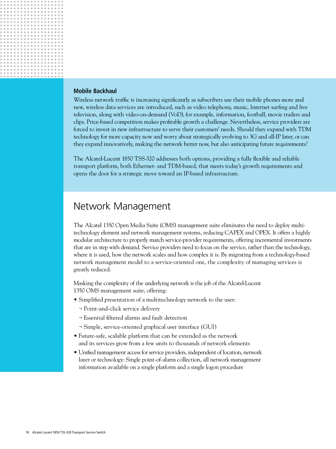 Riverstone Networks 1850 TSS-320 manual Network Management, Mobile Backhaul 