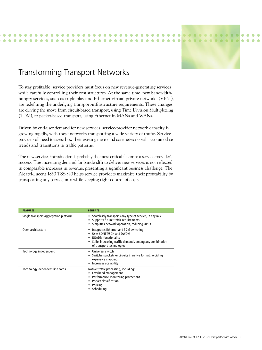 Riverstone Networks 1850 TSS-320 manual Transforming Transport Networks 