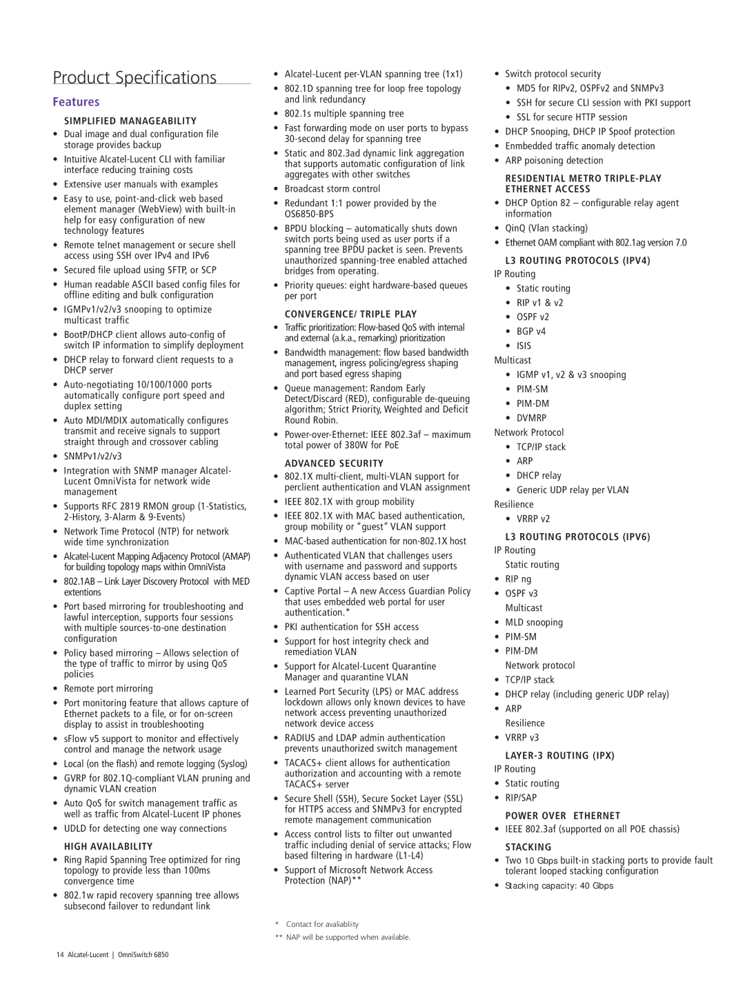 Riverstone Networks 6850 manual Simplified Manageability, High Availability, CONVERGENCE/ Triple Play, Advanced Security 