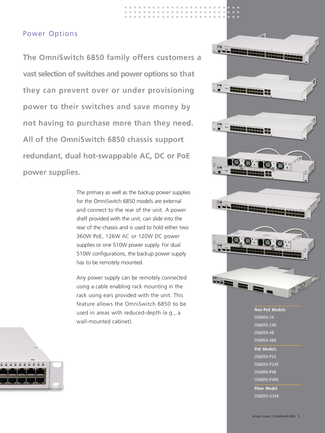 Riverstone Networks 6850 manual Power Options 