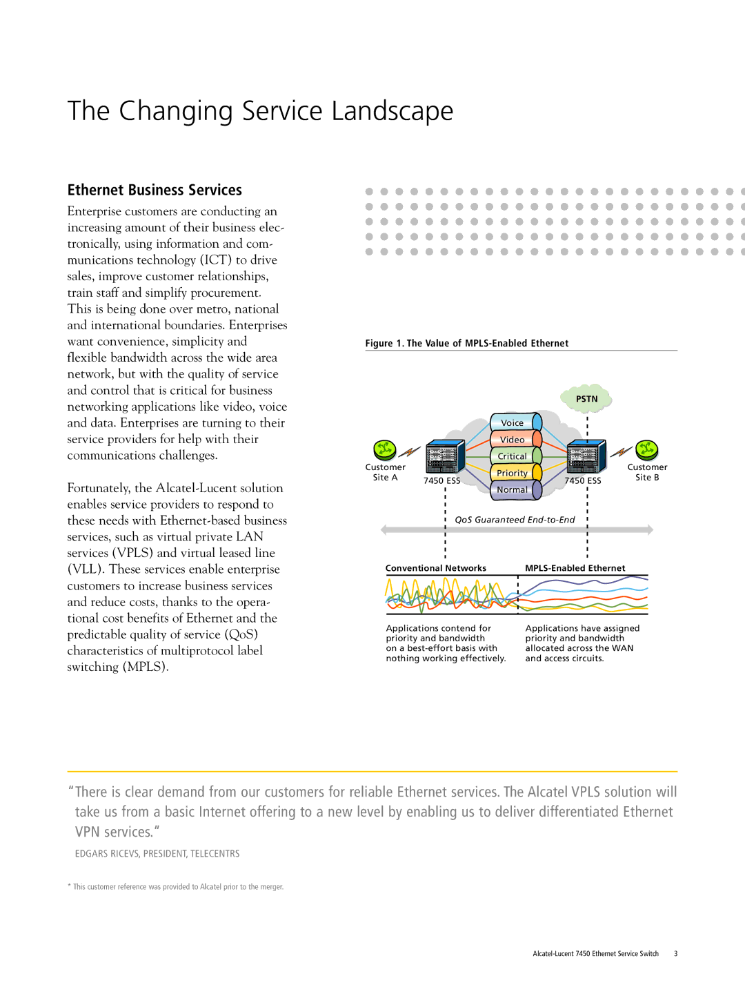 Riverstone Networks 7450 manual Changing Service Landscape, Ethernet, Edgars RICEVS, PRESIDENT, Telecentrs 