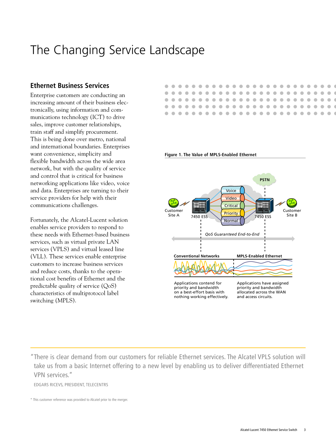 Riverstone Networks 7450 manual The Changing Service Landscape, Ethernet Business Services 