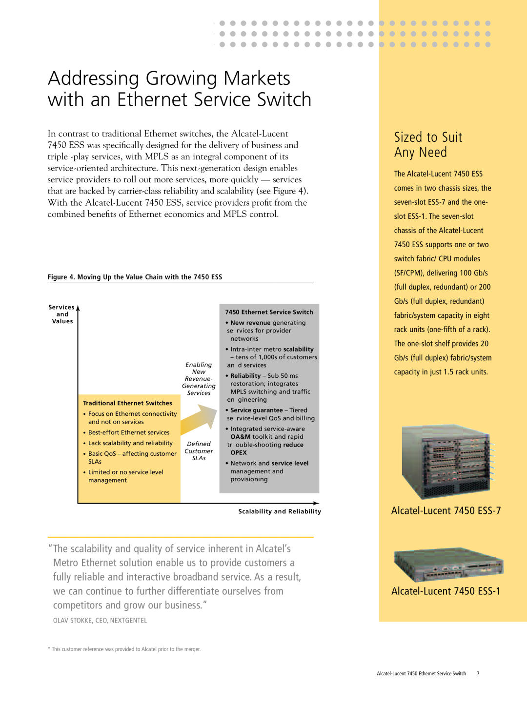 Riverstone Networks 7450 manual Addressing Growing Markets with an Ethernet Service Switch, Sized to Suit Any Need, Deﬁned 