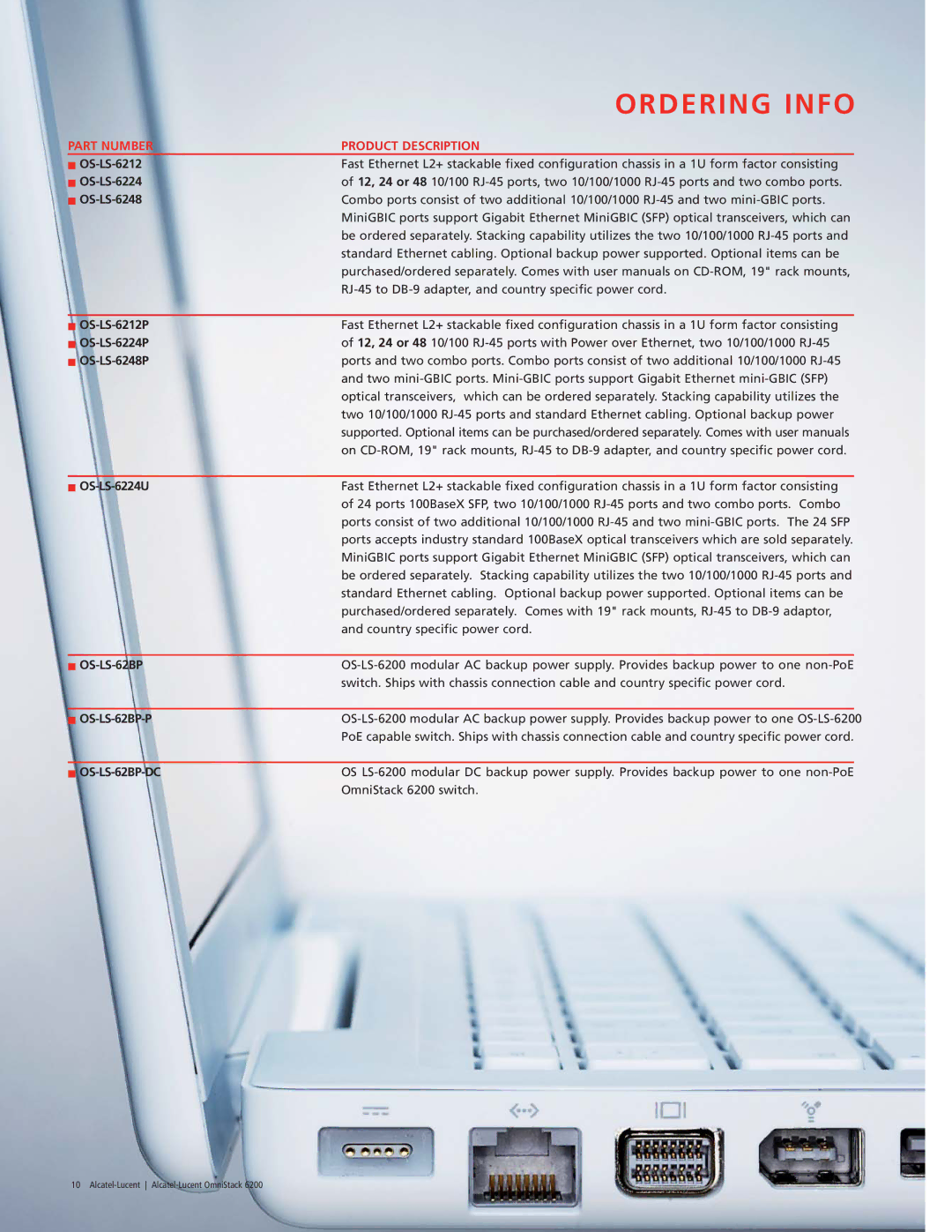 Riverstone Networks OmniStack 6200 manual Ordering Info 