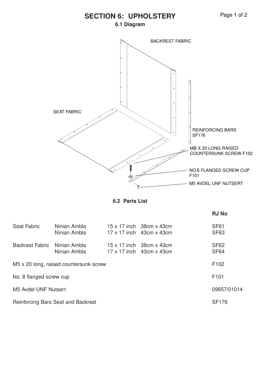 RJTech 10H, 7H manual Upholstery, Diagram, Parts List RJ No 