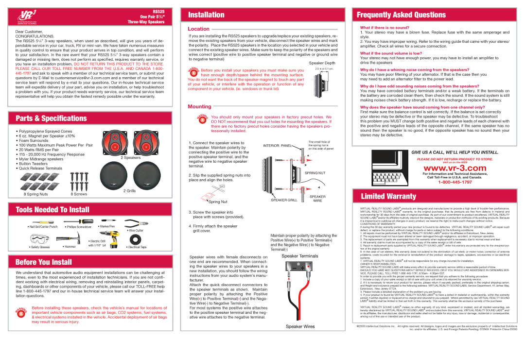 Roadmaster RS525 specifications Parts & Speciﬁcations, Installation, Frequently Asked Questions, Before You Install 