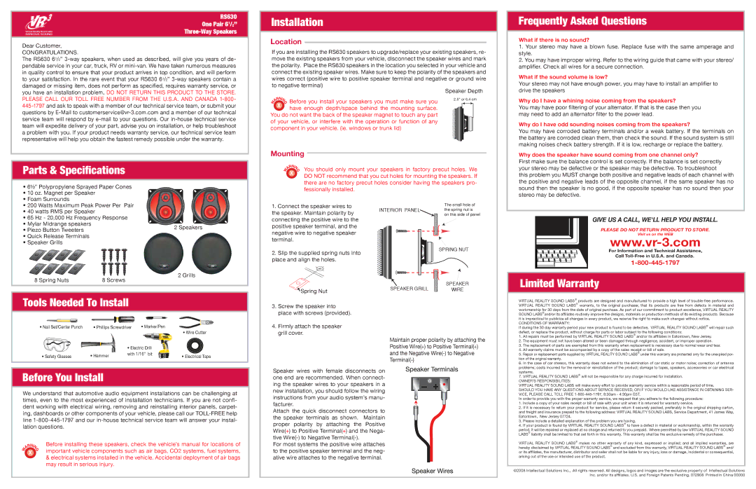 Roadmaster RS630 specifications Parts & Speciﬁcations, Installation, Frequently Asked Questions, Before You Install 