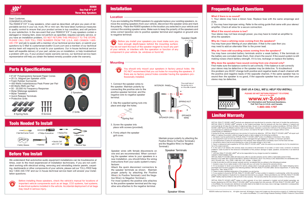 Roadmaster RS900 specifications Parts & Speciﬁcations, Installation, Frequently Asked Questions, Before You Install 