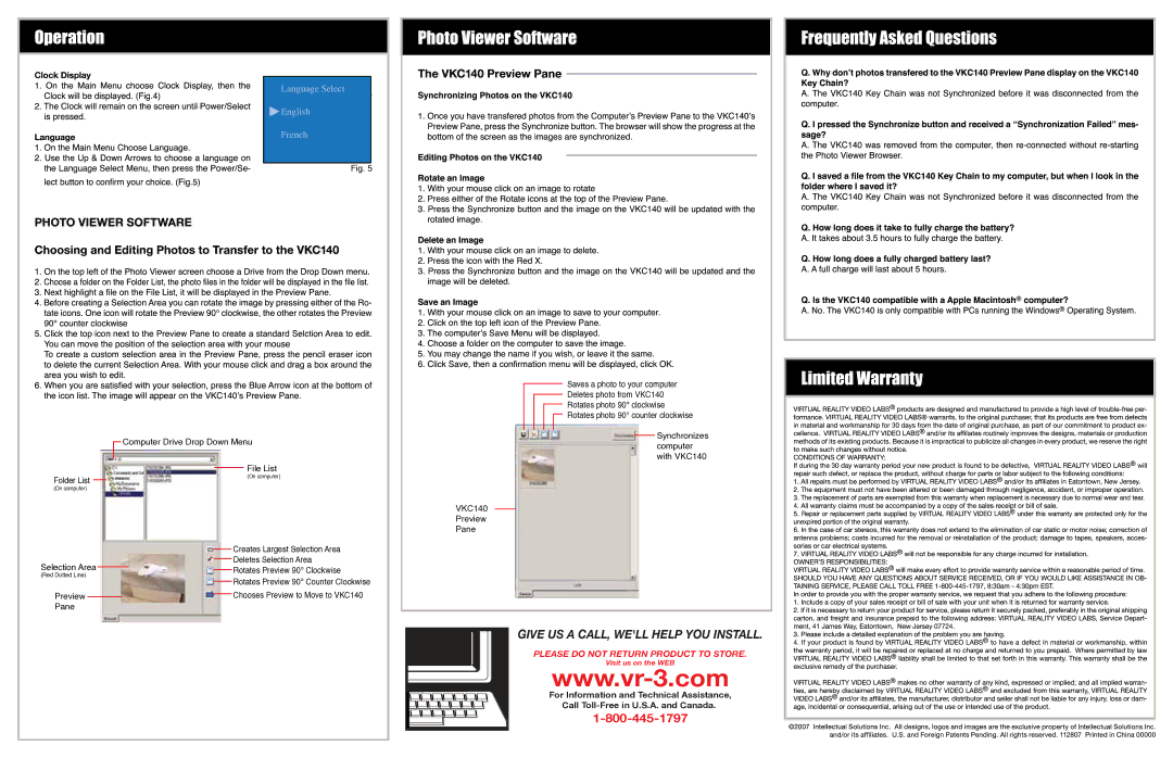 Roadmaster VKC140 manual Give US a CALL, Well Help YOU Install, Language Select English French 