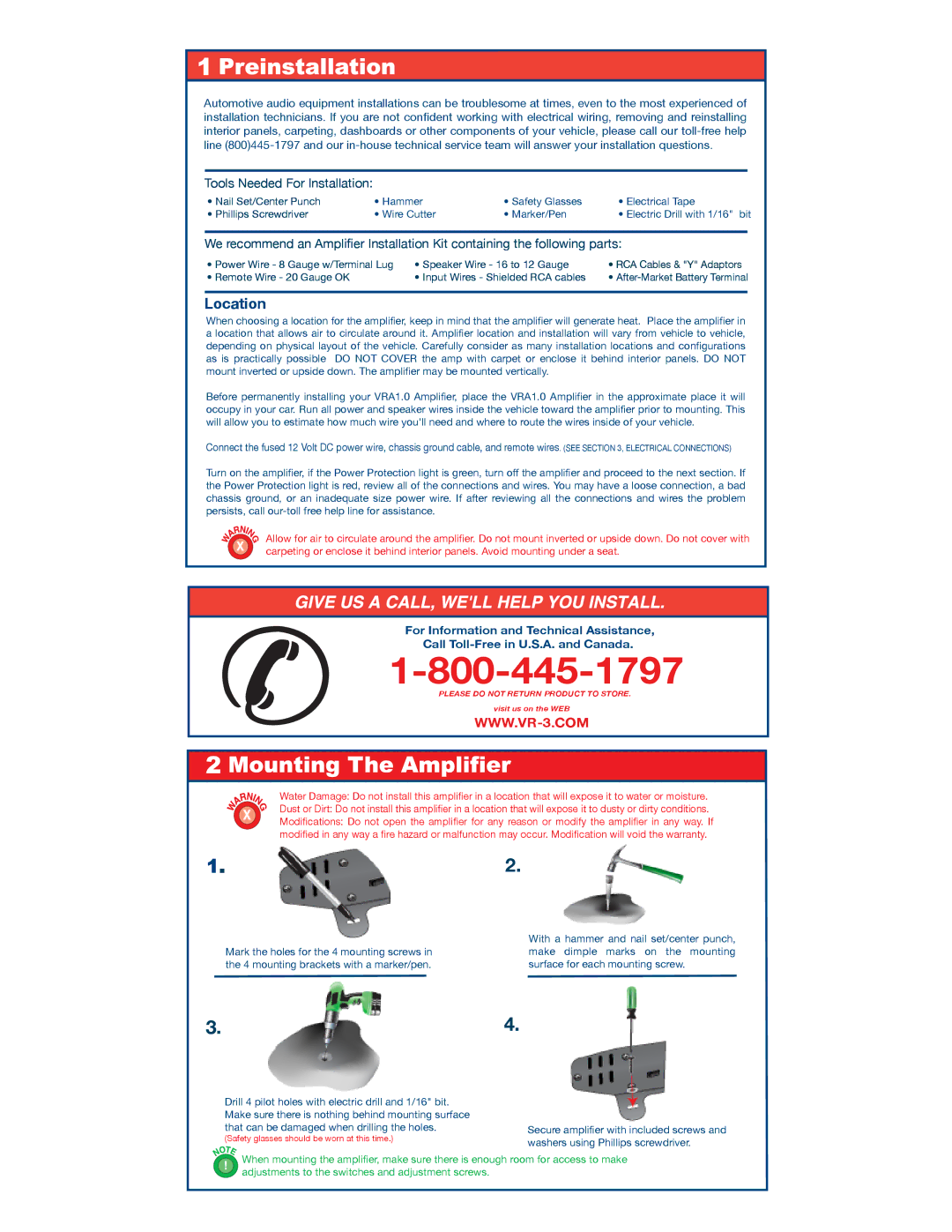 Roadmaster VRA1.0 installation instructions Location, Tools Needed For Installation 