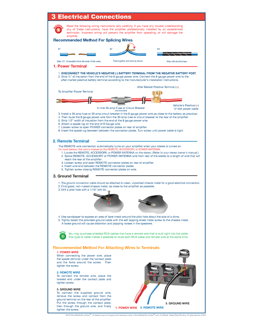 Roadmaster VRA1.0 installation instructions Recommended Method For Splicing Wires, Power Terminal 