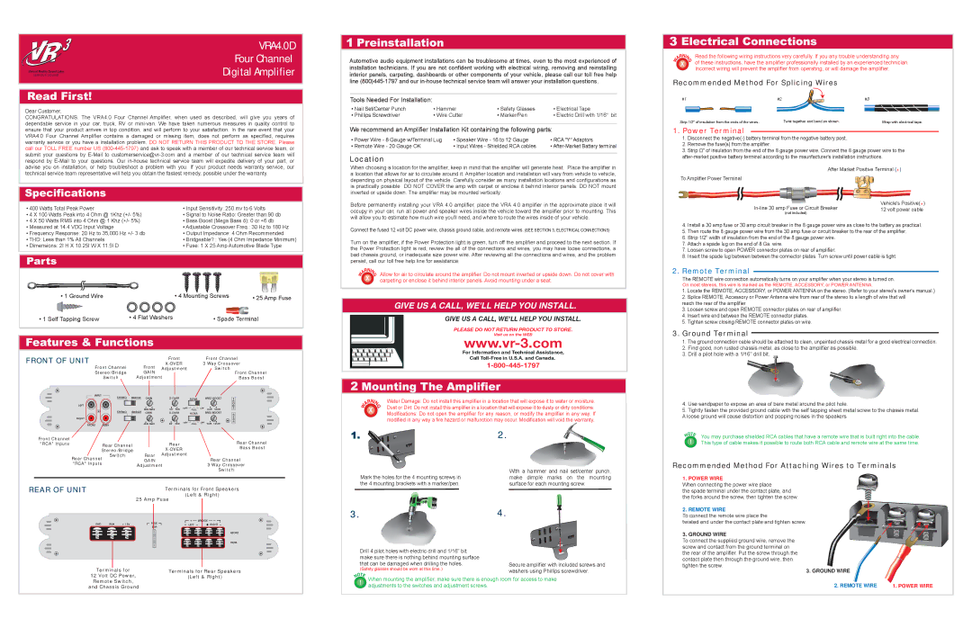 Roadmaster VRA4.0 installation instructions Location, Recommended Method For Splicing Wires, Ground Terminal 