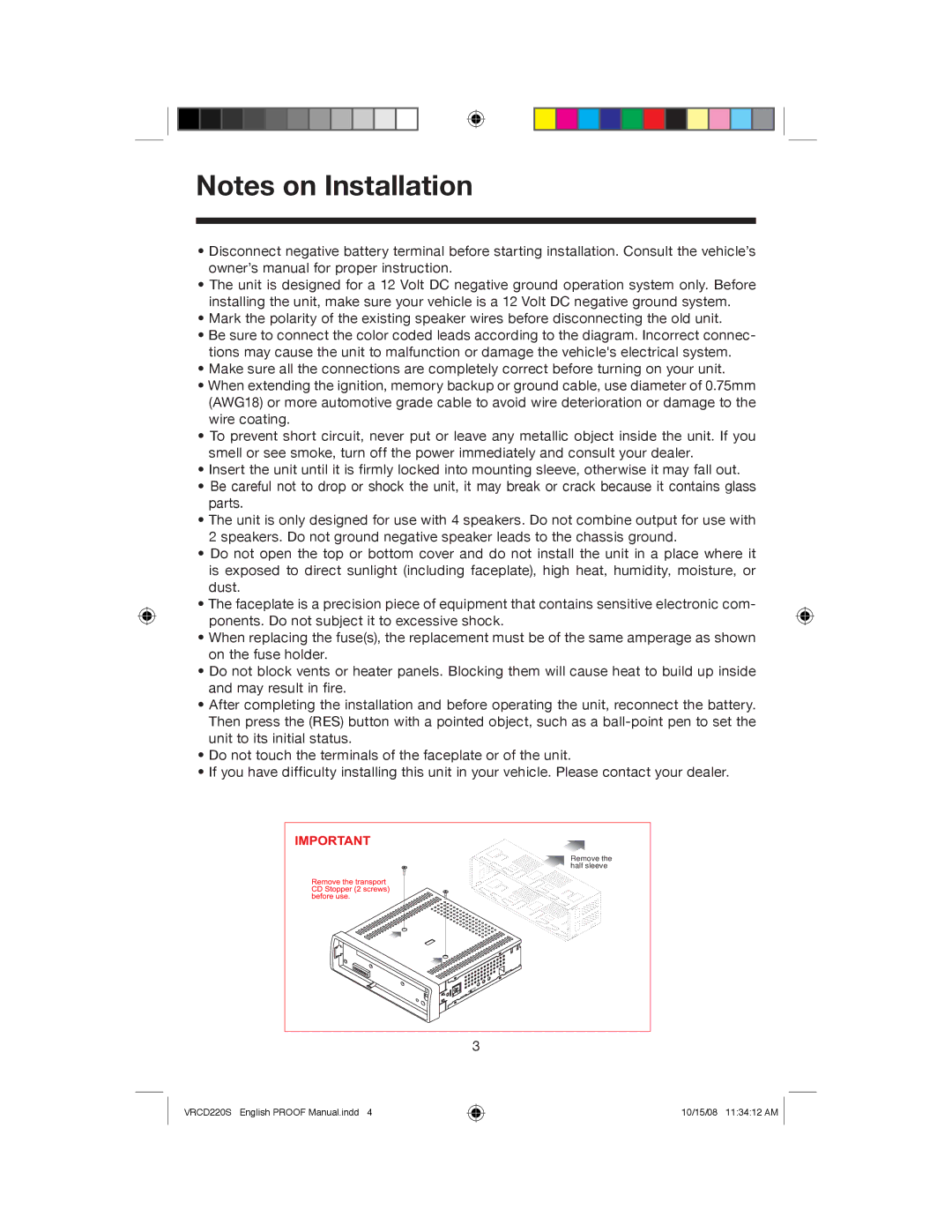 Roadmaster VRCD220S manual Remove 