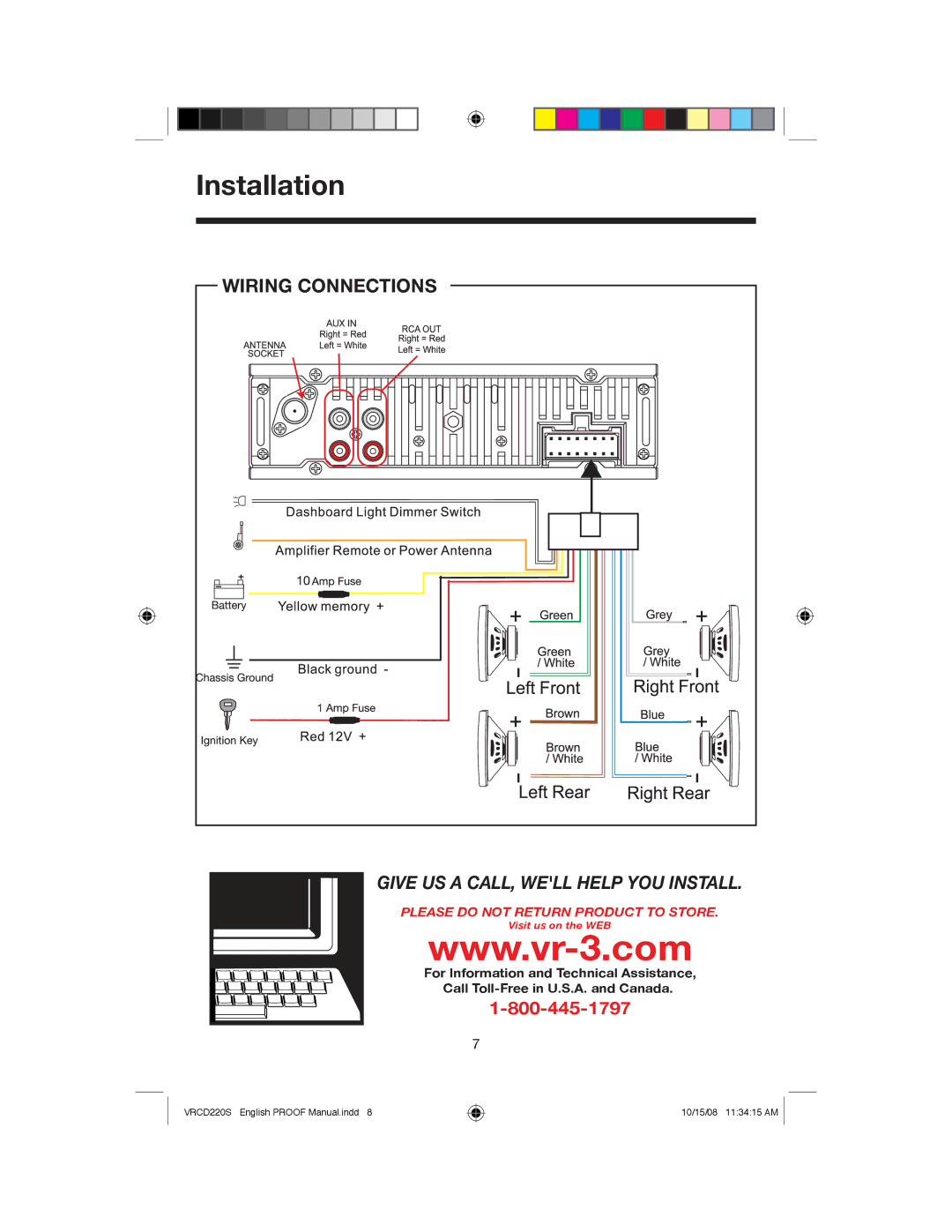 Roadmaster VRCD220S manual Wiring Connections 