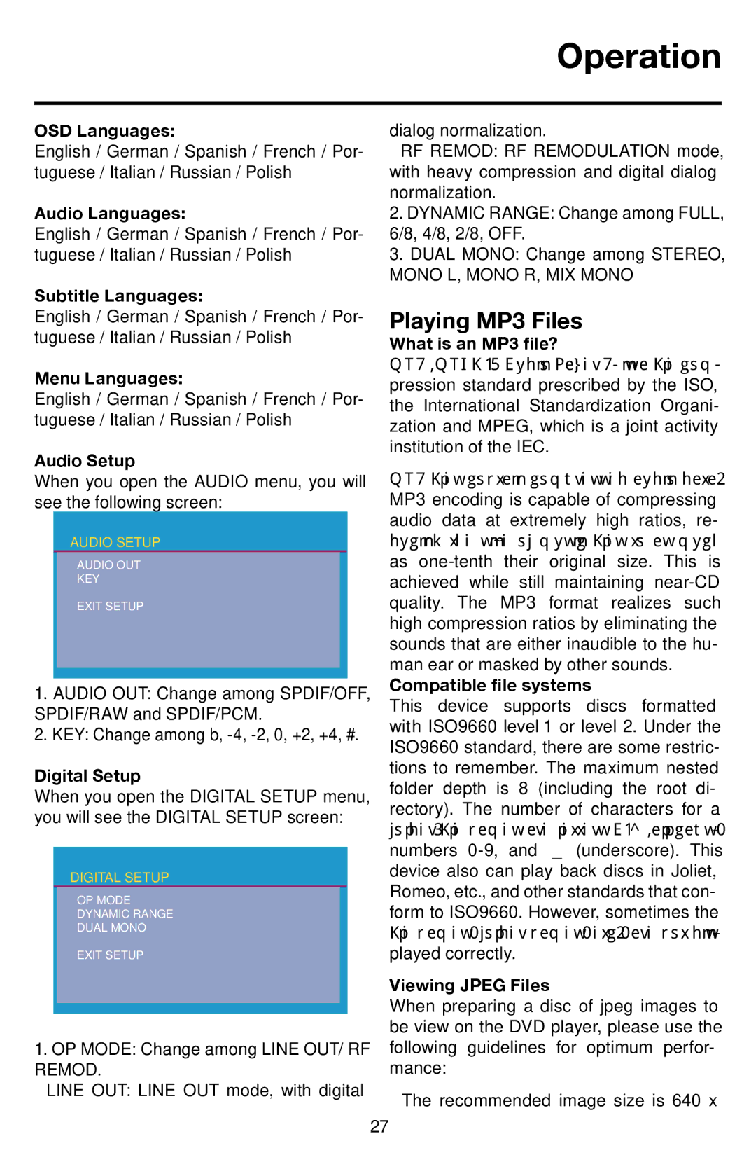 Roadmaster VRVD630 manual Playing MP3 Files 