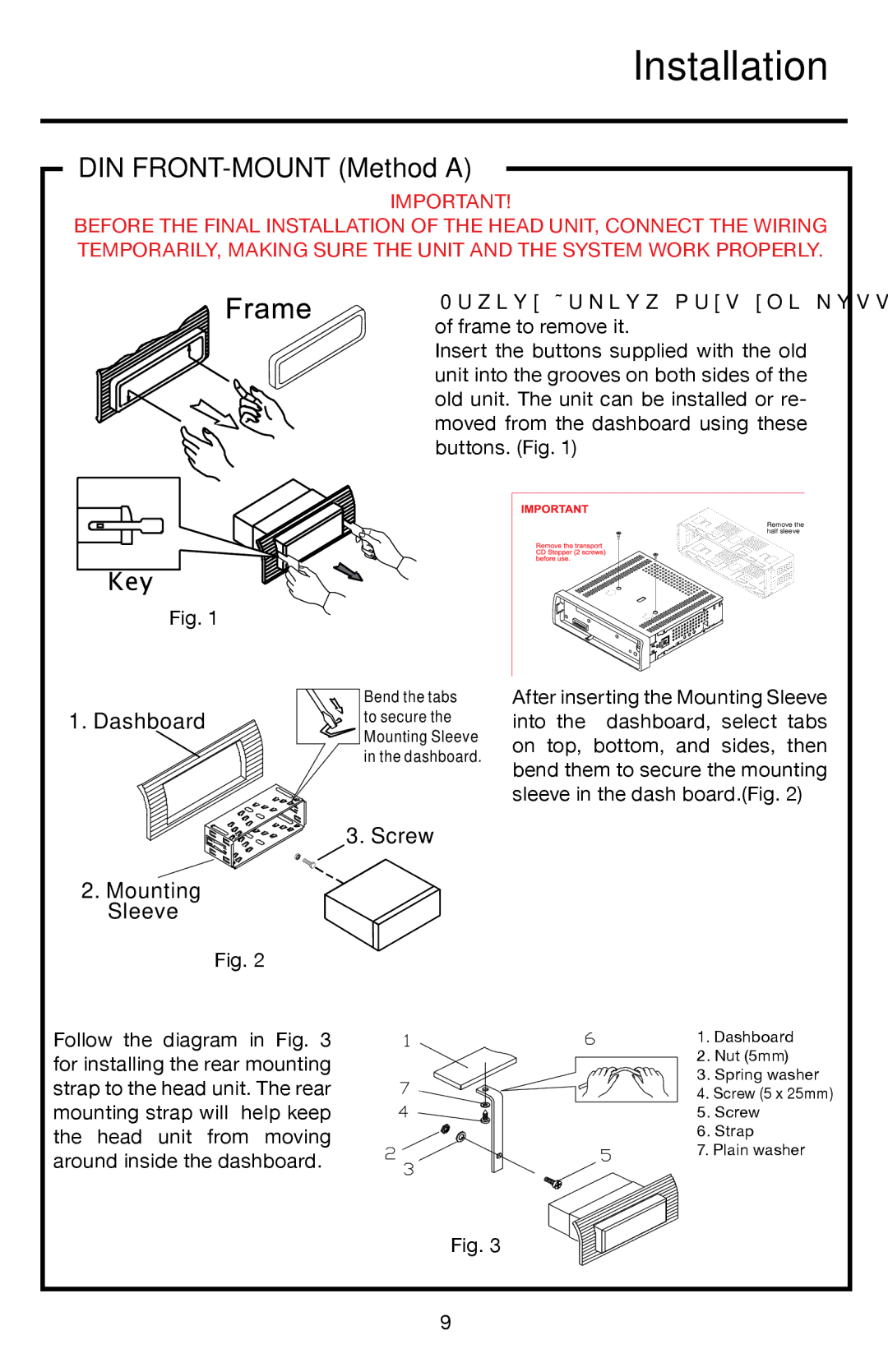 Roadmaster VRVD630 manual DIN FRONT-MOUNT Method a, Screw Mounting Sleeve 