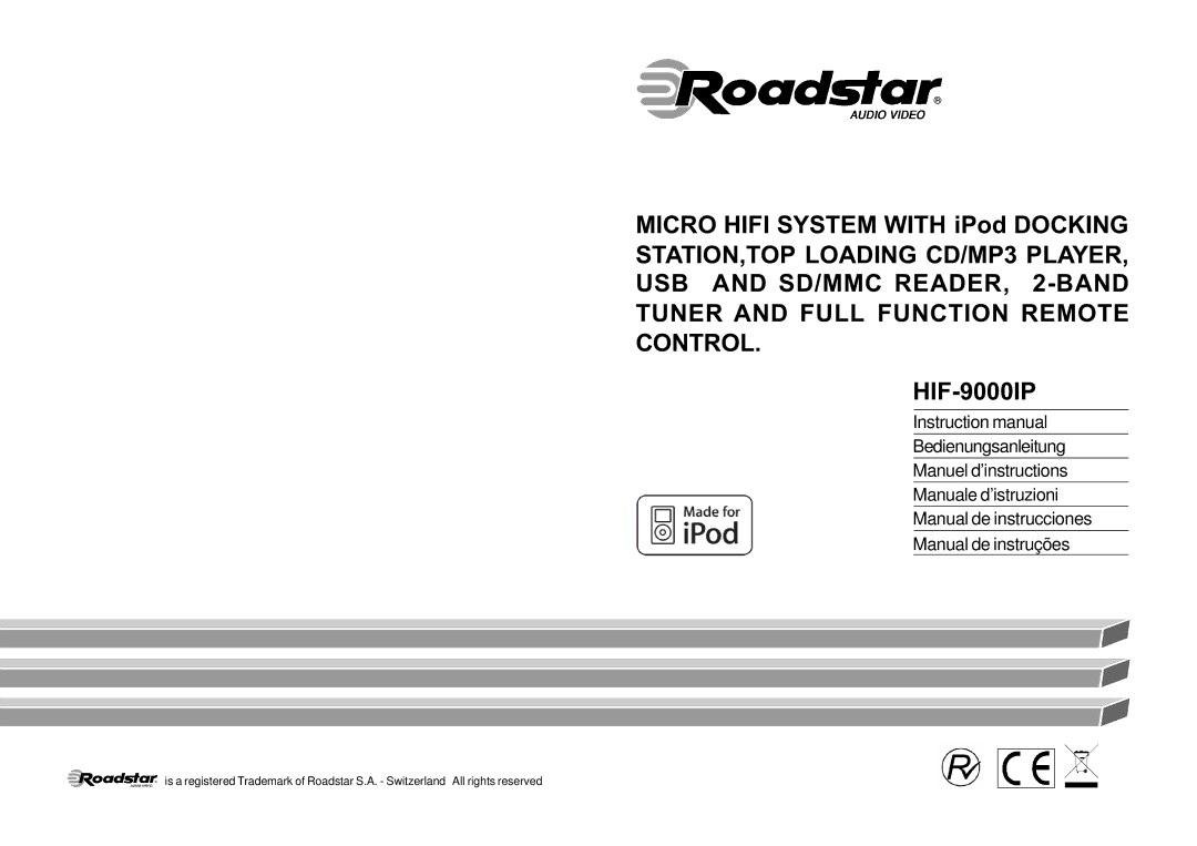 Roadstar HIF-9000IP manual Micro Hifi System with iPod Docking 