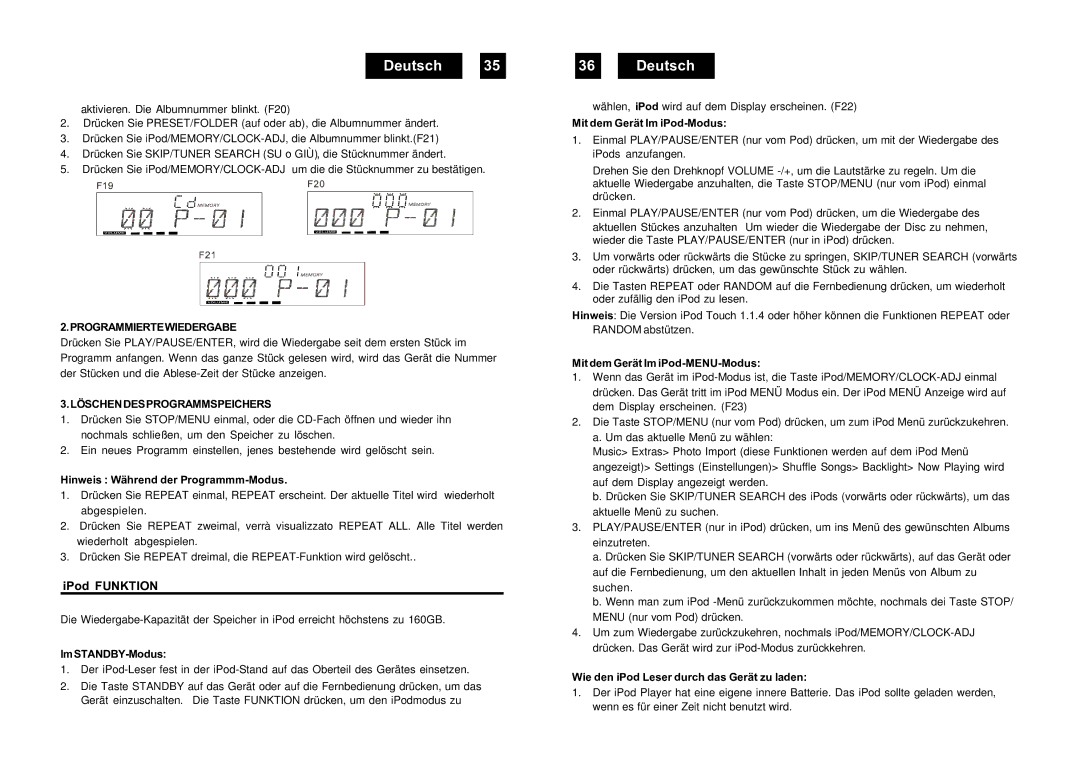 Roadstar HIF-9000IP manual Programmiertewiedergabe, Löschendesprogrammspeichers 