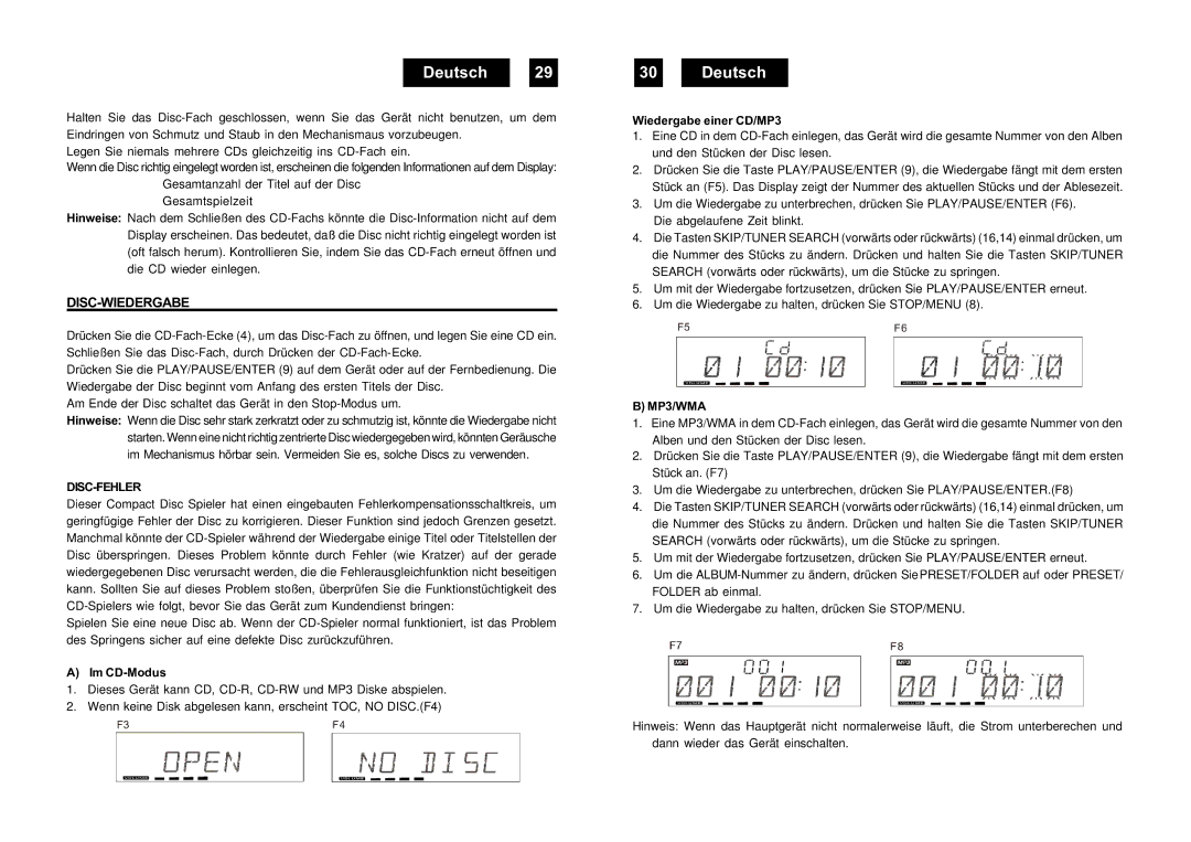 Roadstar HIF-9000IP manual Disc-Wiedergabe, Disc-Fehler, Im CD-Modus, Wiedergabe einer CD/MP3, MP3/WMA 