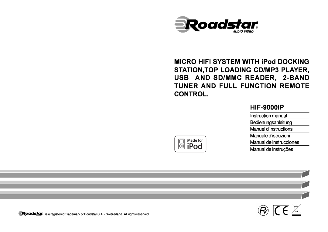Roadstar HIF-9000IP manual MICRO HIFI SYSTEM WITH iPod DOCKING STATION,TOP LOADING CD/MP3 PLAYER 