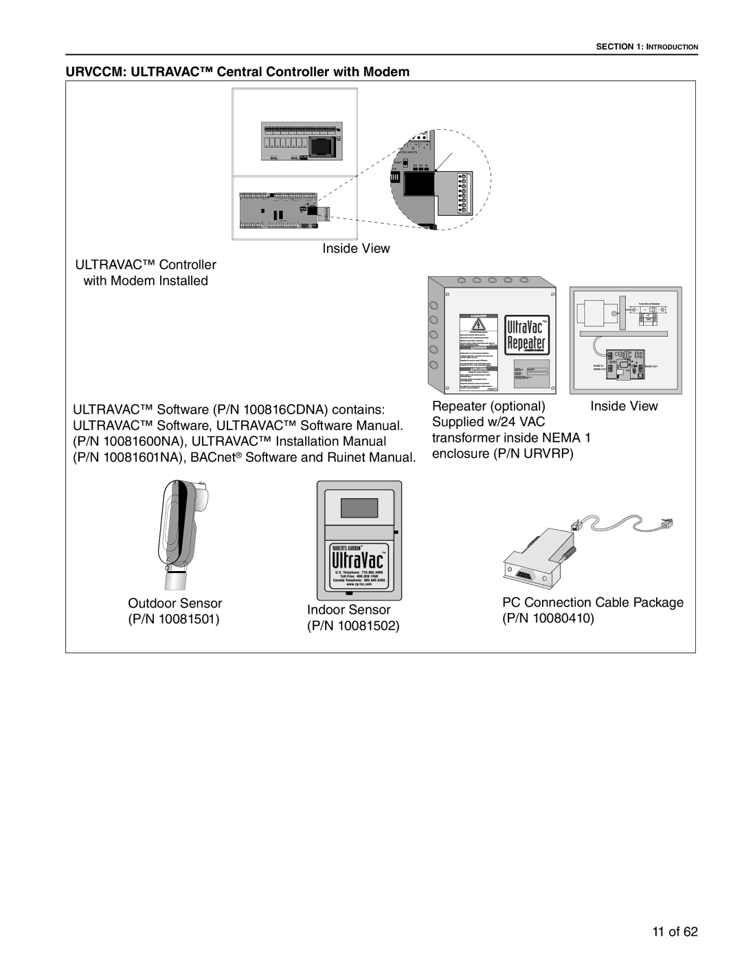 Roberts Gorden 10081601NA Rev H 12/11 service manual Urvccm Ultravac Central Controller with Modem 