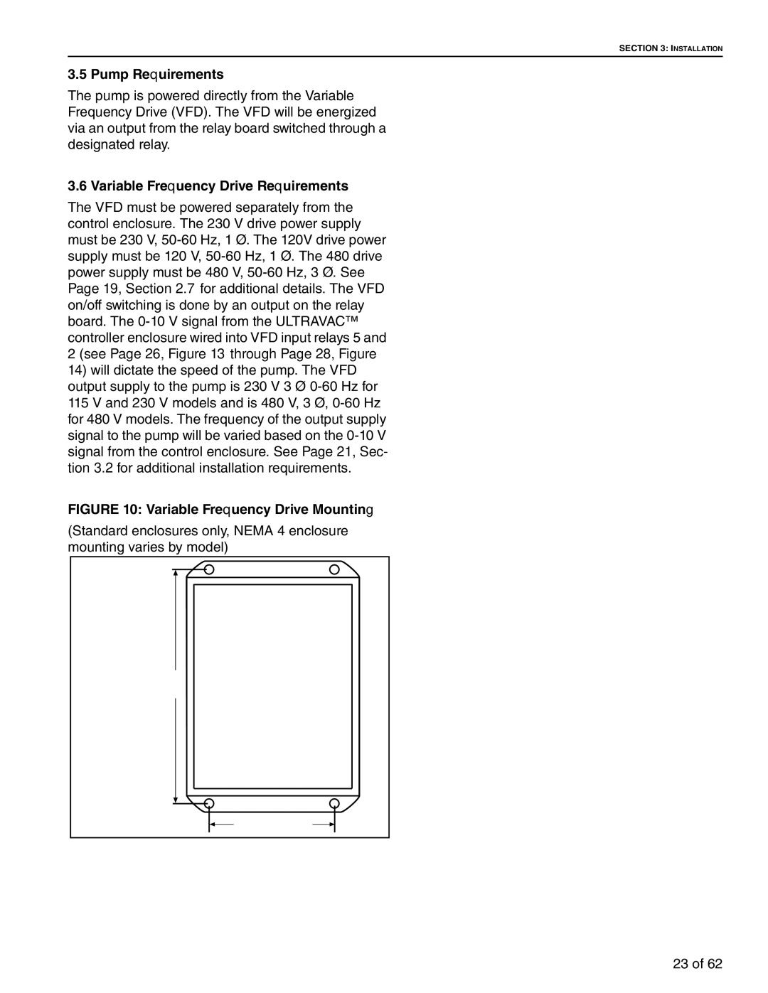 Roberts Gorden 10081601NA Rev H 12/11 service manual Pump Requirements, Variable Frequency Drive Requirements 