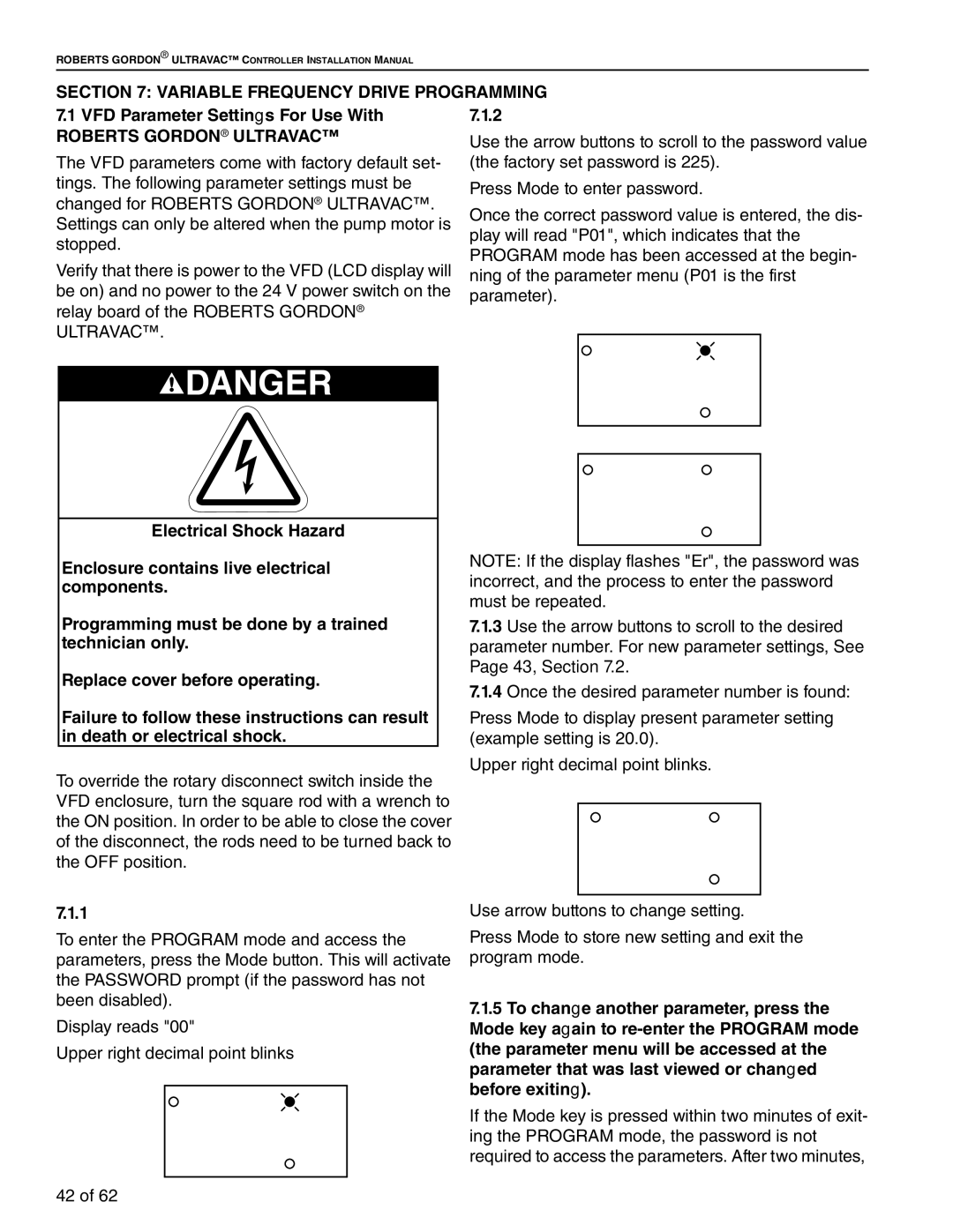 Roberts Gorden 10081601NA Rev H 12/11 Variable Frequency Drive Programming, VFD Parameter Settings For Use With 