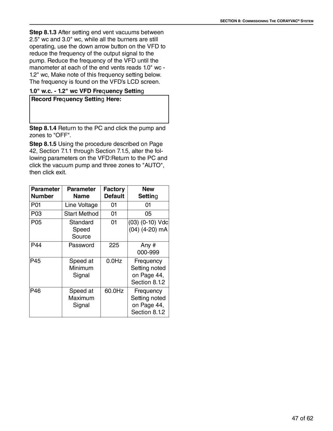 Roberts Gorden 10081601NA Rev H 12/11 service manual Parameter Factory New Number Name Default 