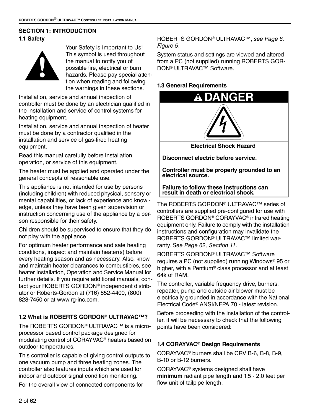 Roberts Gorden 10081601NA Rev H 12/11 service manual Introduction 1.1 Safety, What is Roberts Gordon ULTRAVAC? 