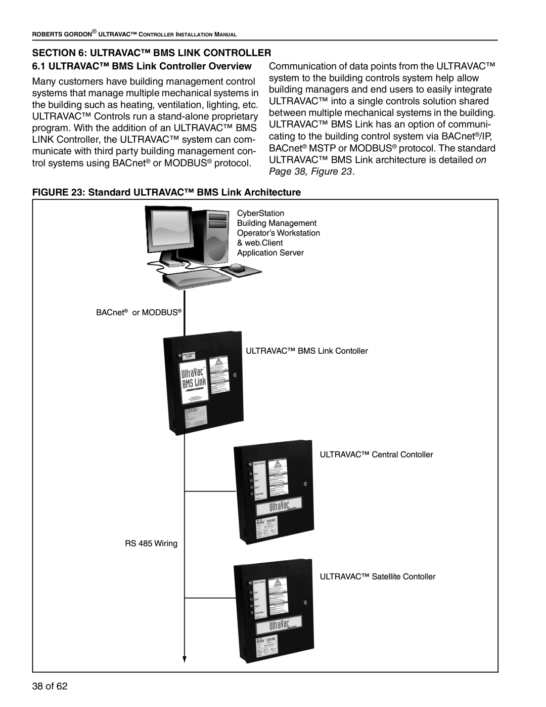 Roberts Gorden 10081601NA Rev H 12/11 service manual Ultravac Bms Link Controller, ULTRAVAC BMS Link Controller Overview 