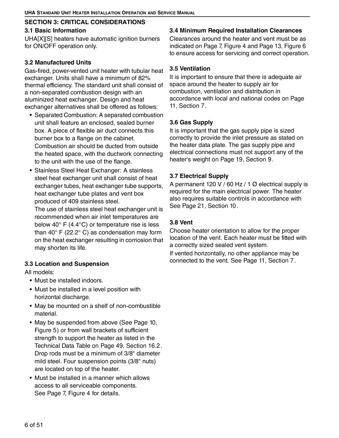 Roberts Gorden 225, 200, 350, 150 Critical Considerations 3.1 Basic Information, Manufactured Units, Ventilation, Gas Supply 