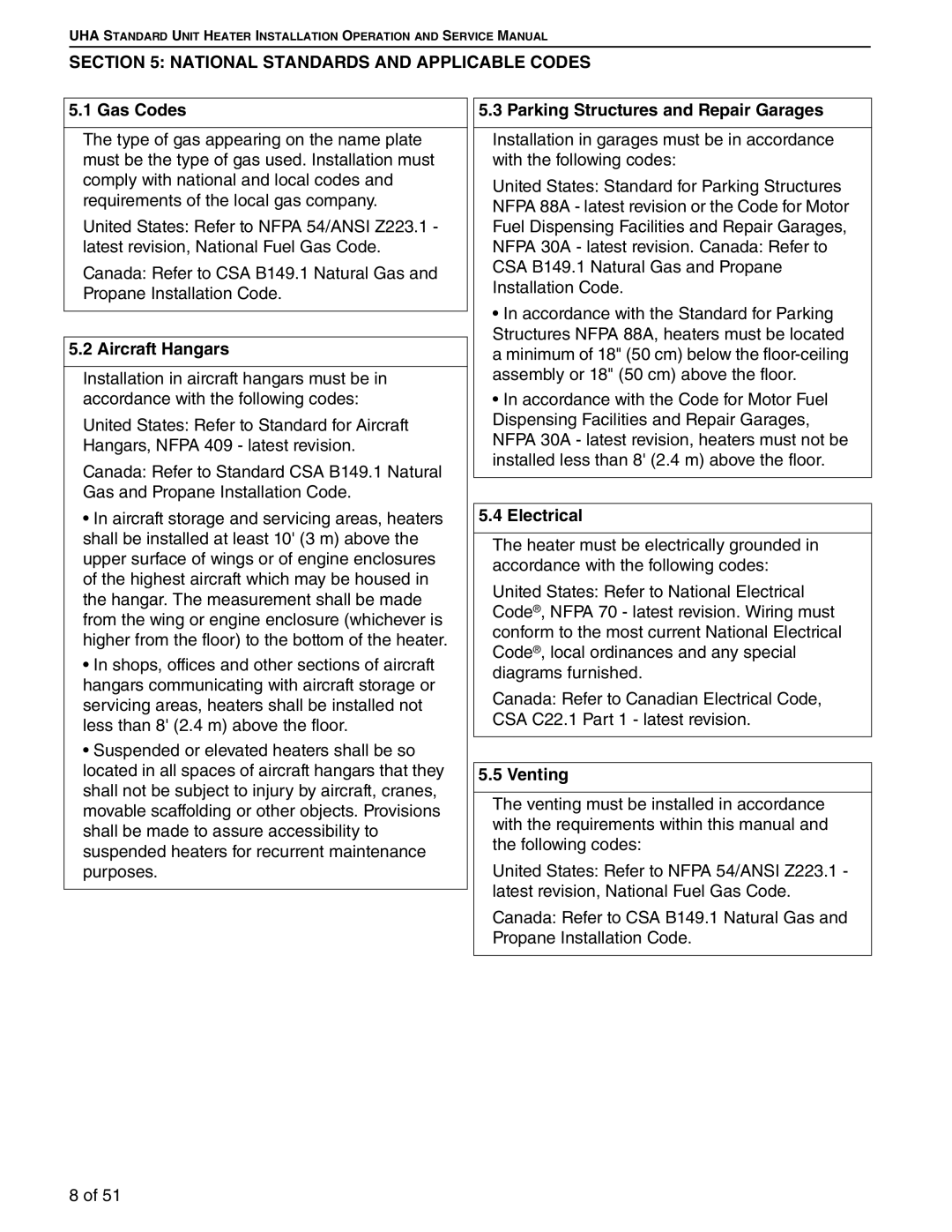 Roberts Gorden 200, 350, 150, 400, 250, 300, 225, 175 service manual National Standards and Applicable Codes 