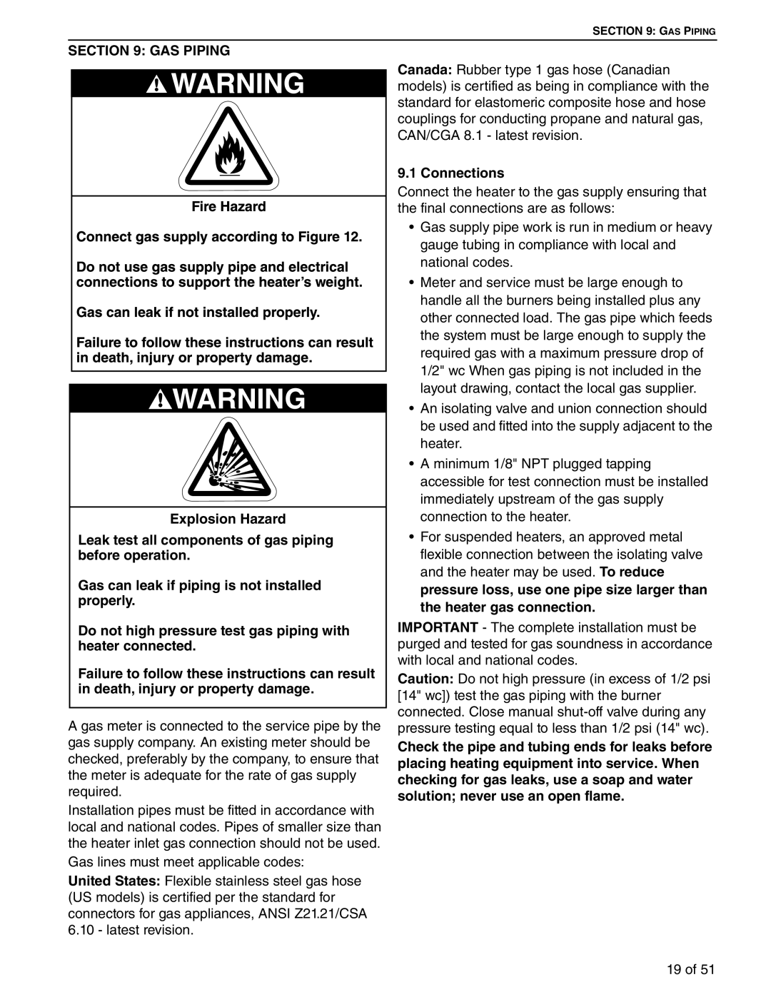 Roberts Gorden 400, 200, 350, 150, 250, 300, 225, 175 service manual GAS Piping, Connections 