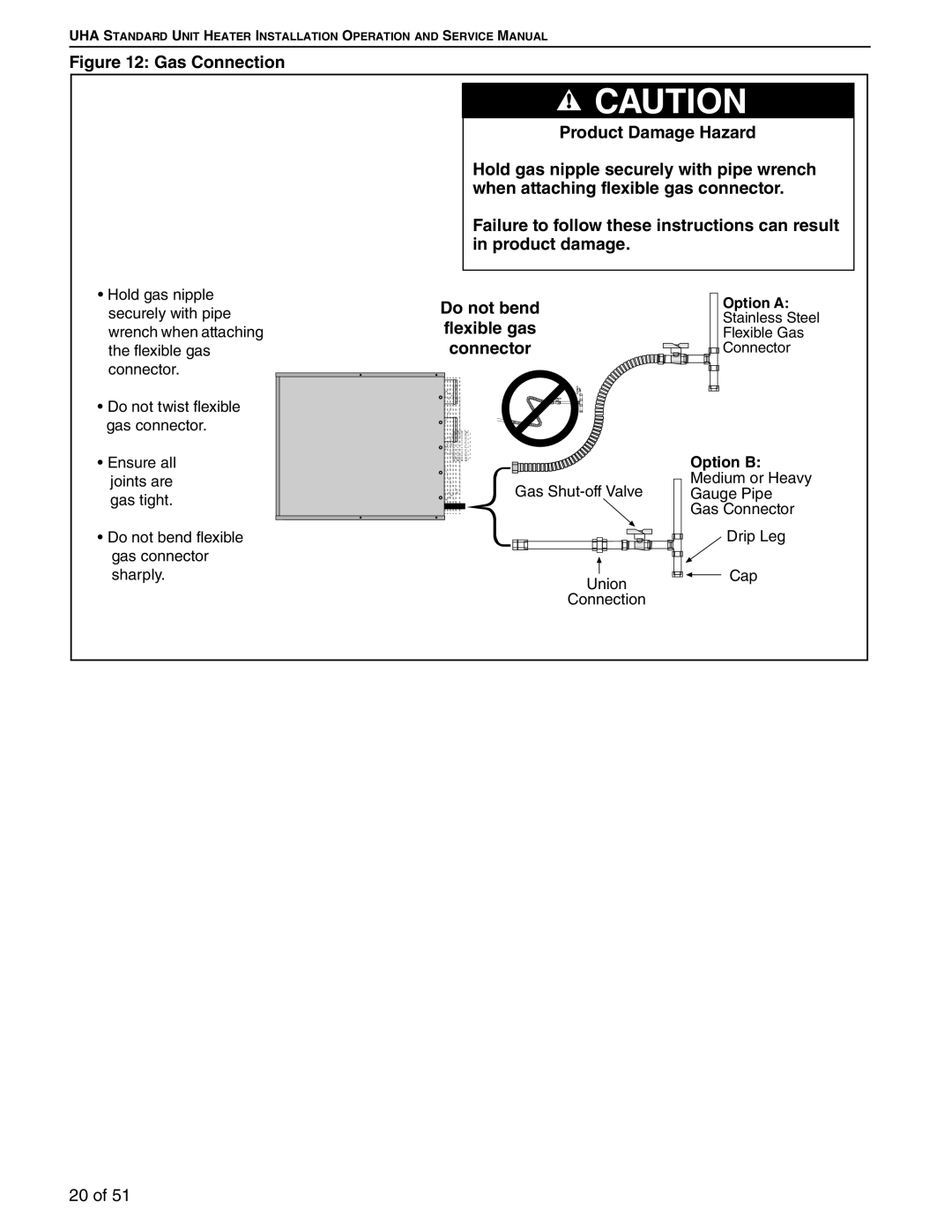 Roberts Gorden 250, 200, 350, 150, 400, 300, 225, 175 service manual Do not bend flexible gas connector 