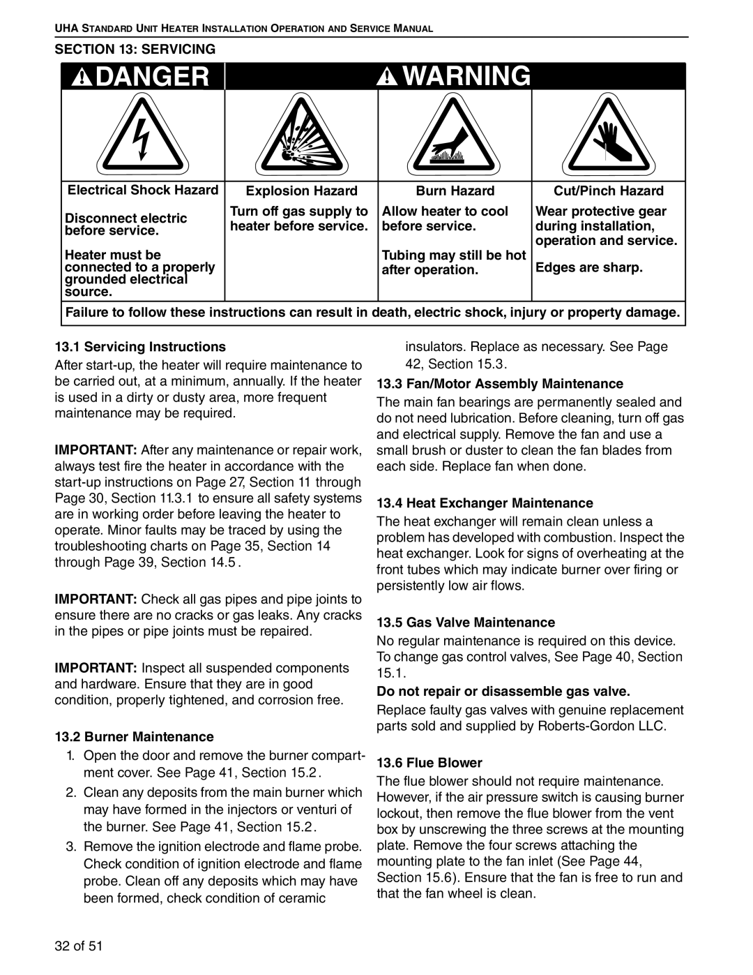 Roberts Gorden 200, 350, 150, 400, 250, 300, 225, 175 service manual Servicing 